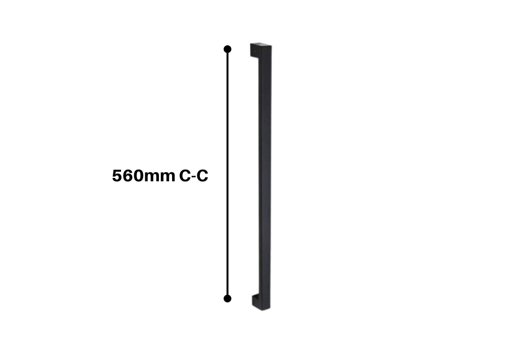 Product image of the 7100 Ultra Pull Handle with measurements next to it in black writing on a white background.