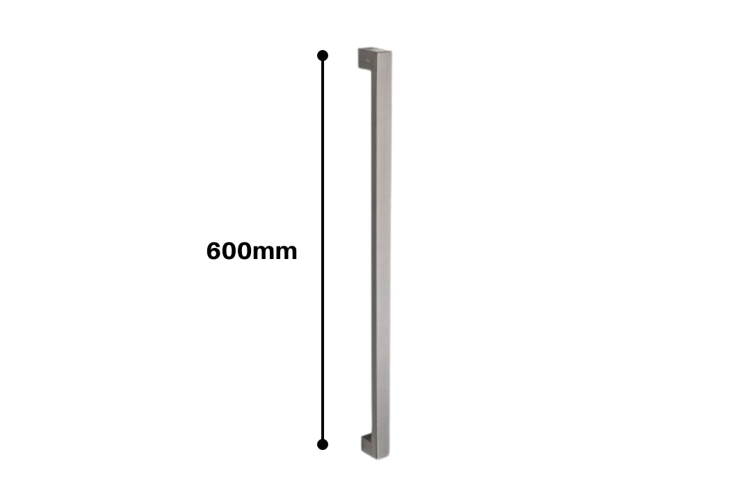 Product picture with overall measurement of the 7100 Urban Pull Handle in Gun Metal Grey on a white background.