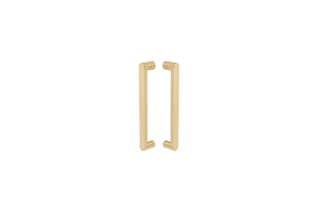 Product picture of the Duke Satin Brass Pull Handle 300mm on a white background.