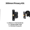 Product picture of the Duke Matt Black Pull Handle 300mm Privacy Kit on a white background.