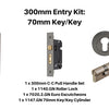 Product picture of the Zanda Duke Graphite Nickel Pull Handle 300mm 70mm Key/Key Euro Mortice Kit on a white background.
