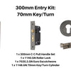Product picture of the Zanda Duke Graphite Nickel Pull Handle 300mm 70mm Key/Turn Euro Mortice Kit on a white background.