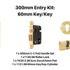 Product picture of the Duke Satin Brass Pull Handle 300mm Entry Kit 1 on a white background.