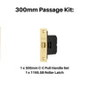Product picture of the Duke Satin Brass Pull Handle 300mm Passage Kit on a white background.
