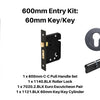 Product picture of the Duke Matt Black Pull Handle 600mm Entry Kit 1 on a white background.
