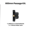 Product picture of the Duke Matt Black Pull Handle 600mm Passage Kit on a white background.