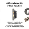Product picture of the Zanda Duke Graphite Nickel Pull Handle 600mm 70mm Key/Key Euro Mortice Kit on a white background.