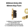 Product picture of the Duke Satin Brass Pull Handle 600mm Entry Kit 2 on a white background.