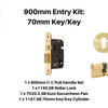Product picture of the Duke Satin Brass Pull Handle 900mm Entry Kit 3 on a white background.