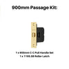Product picture of the Duke Satin Brass Pull Handle 900mm Passage Kit on a white background.