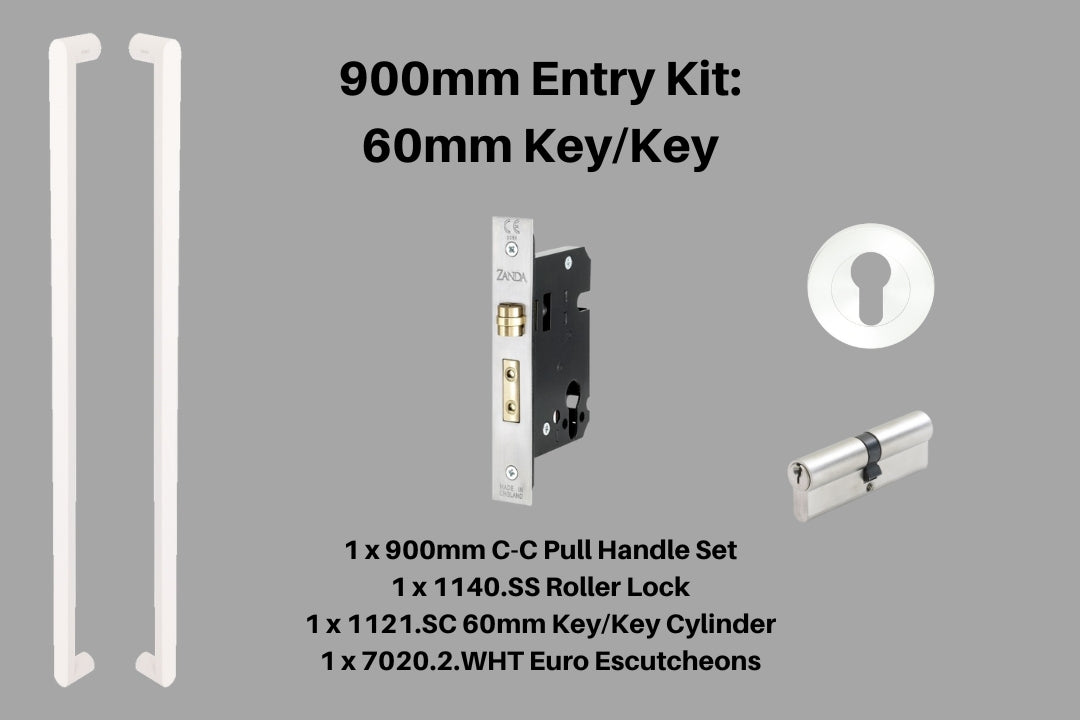 Product picture of the Duke White Pull Handle 900mm Entry Kit 1 on a white background.