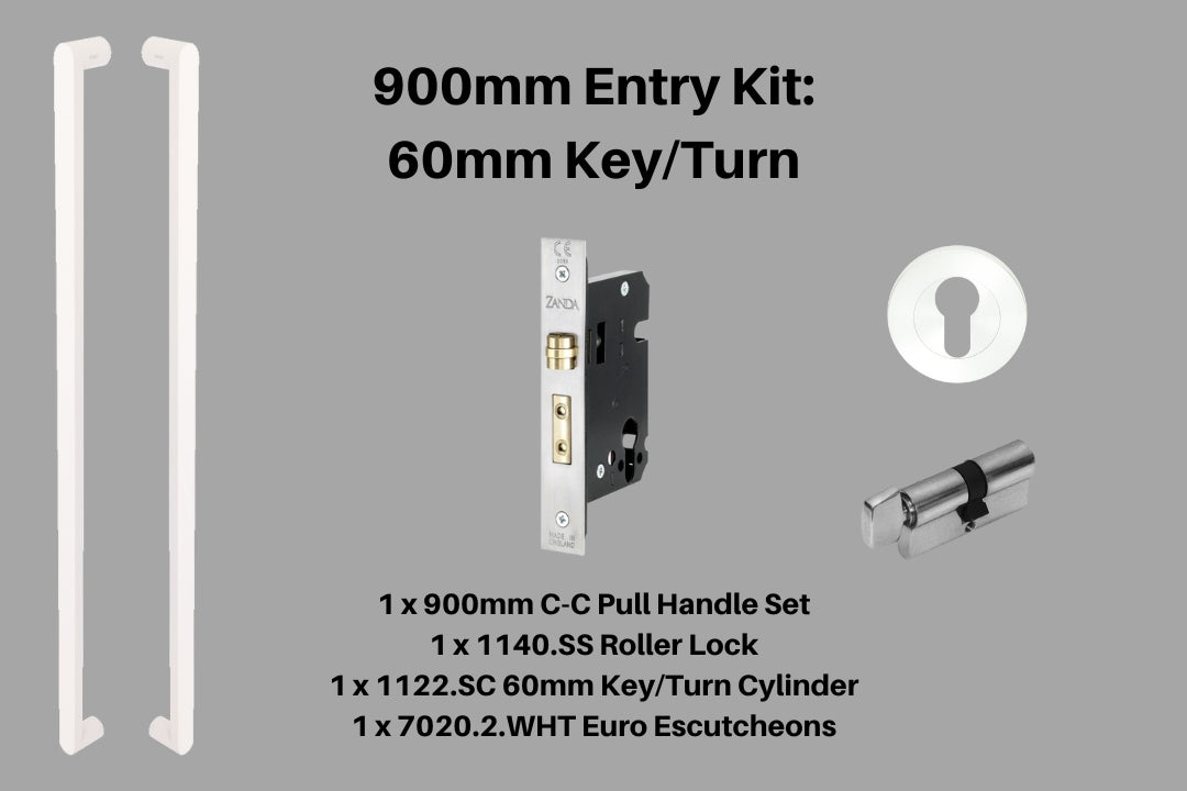 Product picture of the Duke White Pull Handle 900mm Entry Kit 2 on a white background.