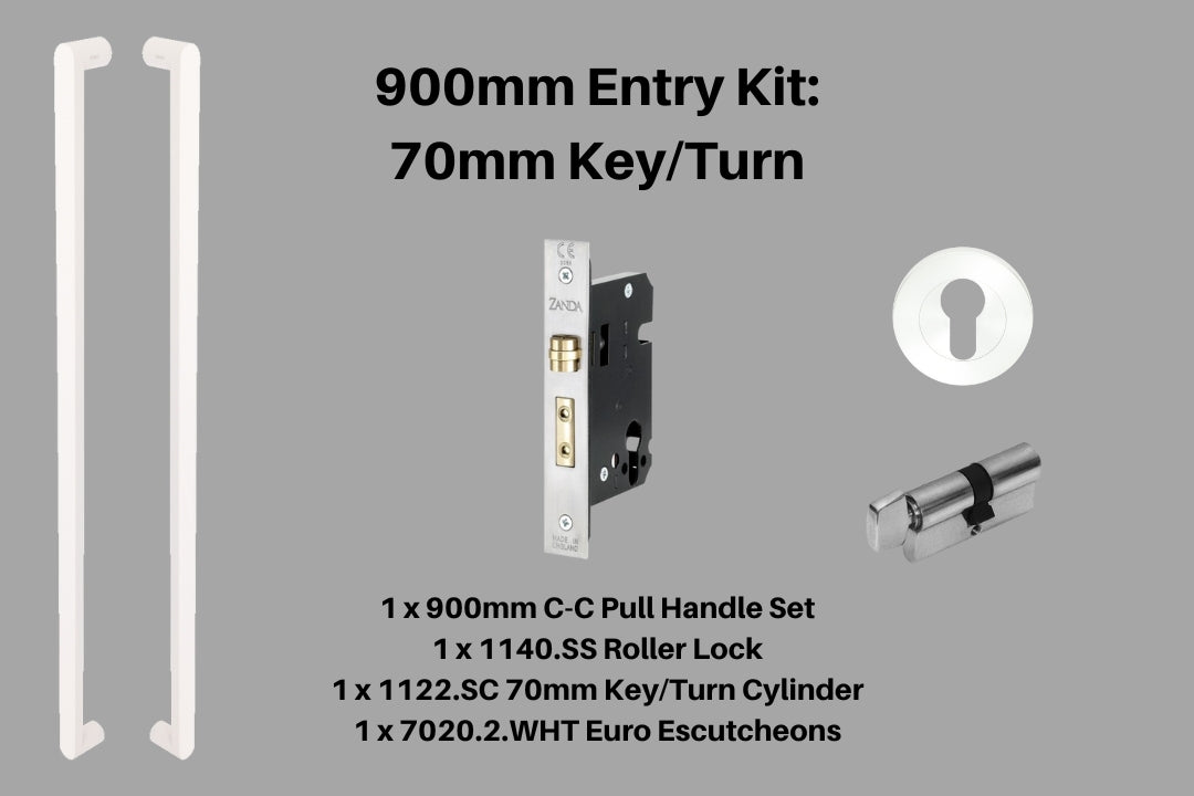 Product picture of the Duke White Pull Handle 900mm Entry Kit 4 on a white background.
