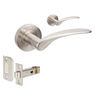 Product image of the Zanda Apollo Door Handle on Round Rose Brushed Nickel Privacy Set on a white background.