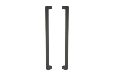 Product picture of the Zanda Streamline Pull Handle 600mm Matt Black back to back pair on a white background.