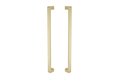 Product picture of the Zanda Streamline Pull Handle 600mm Satin Brass back to back pair on a white background.