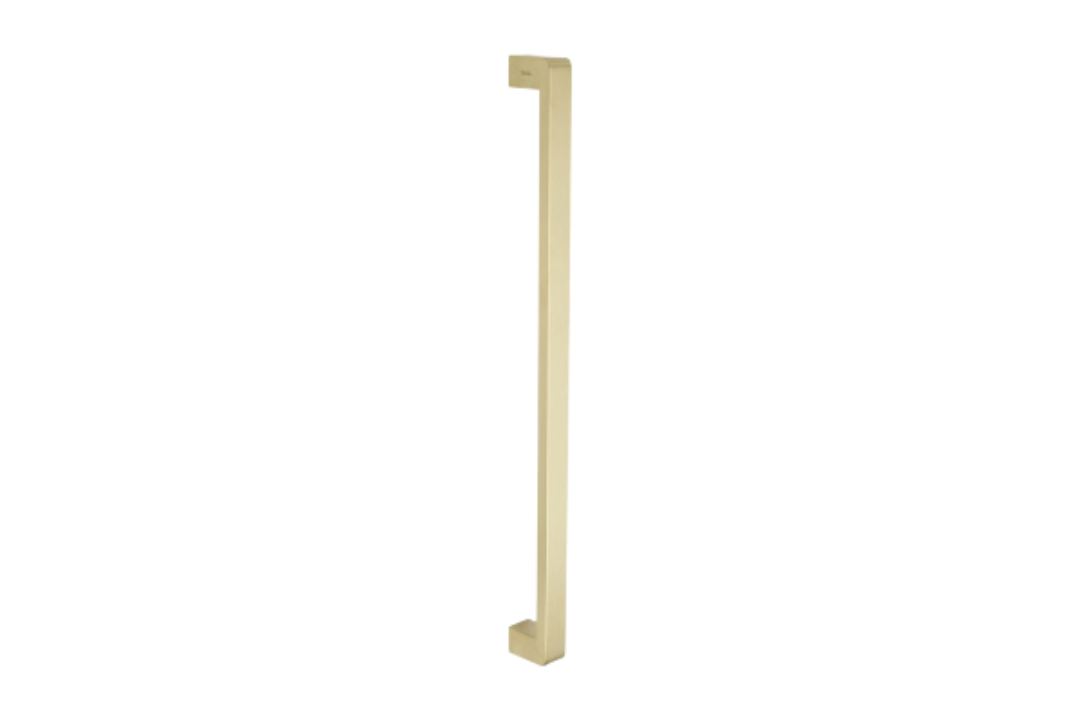 Product picture of the Zanda Streamline Pull Handle 600mm Satin Brass rear fix single on a white background.