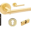 Product image of the Avante Satin Brass Door Handle Entry Door Set 3 on a white background.