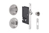 Product picture of the Zanda Visca Cavity Sliding Door Privacy Kit in Brushed Nickel on a white background.