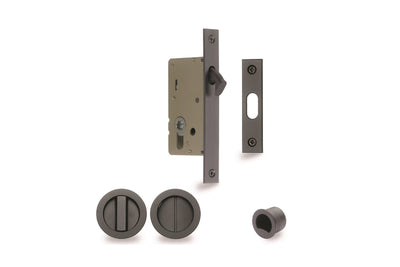 Product image of the Visca Cavity Sliding Door Privacy Kit Graphite Nickel on a white background.