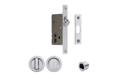 Product picture of the Visca Satin Chrome Sliding Door Privacy Kit on a white background.