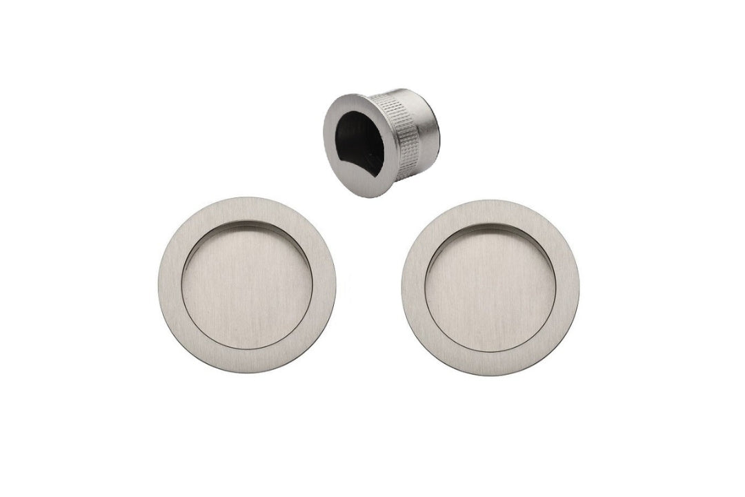 Product picture of the Zanda Visca Cavity Sliding Door Passage Kit in Brushed Nickel on a white background.