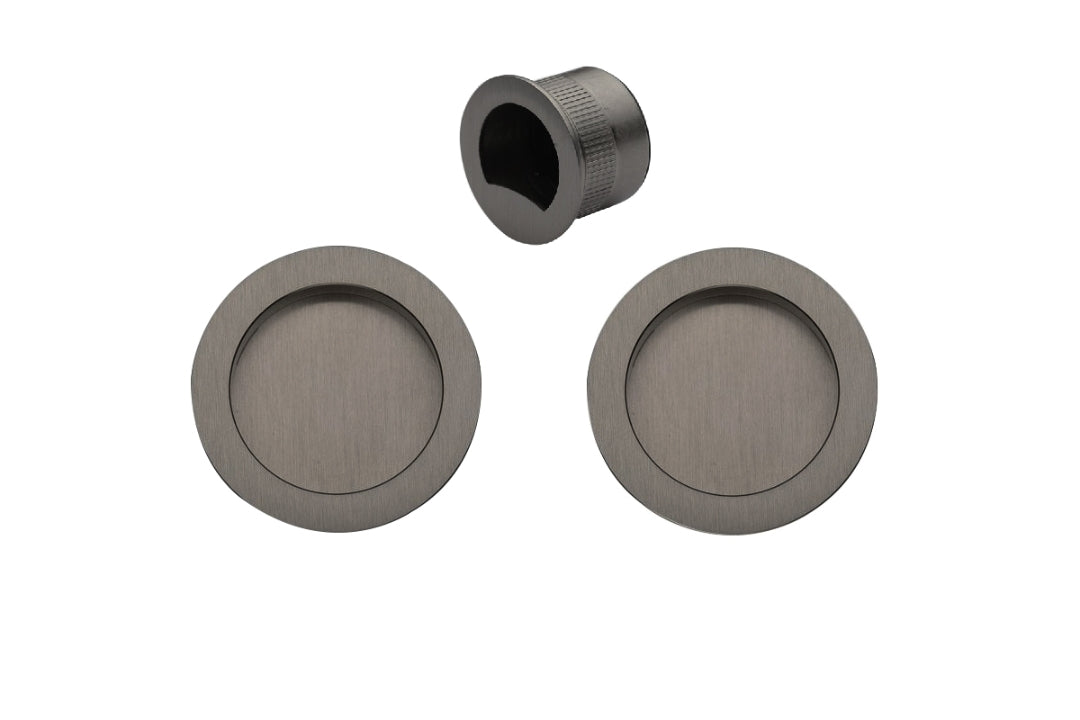 Product image of the Visca Cavity Sliding Door Passage Kit Graphite Nickel on a white background.