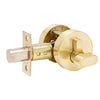 Product picture of the Satin Brass Zanda Futura Deadbolt Single Cylinder on a white background.