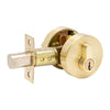 Product picture of the Satin Brass Zanda Futura Deadbolt Double Cylinder on a white background.