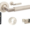 Product image of the Zurich Brushed Nickel Door Handle Entry Door Set 4 on a white background.
