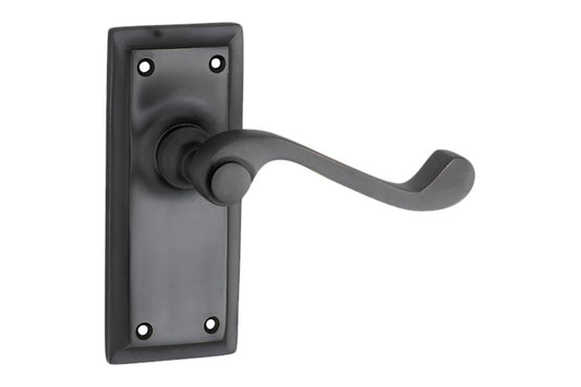 Product image of the Architectural Choice Milton Lever Latch Matt Black 125x50 on a white background.