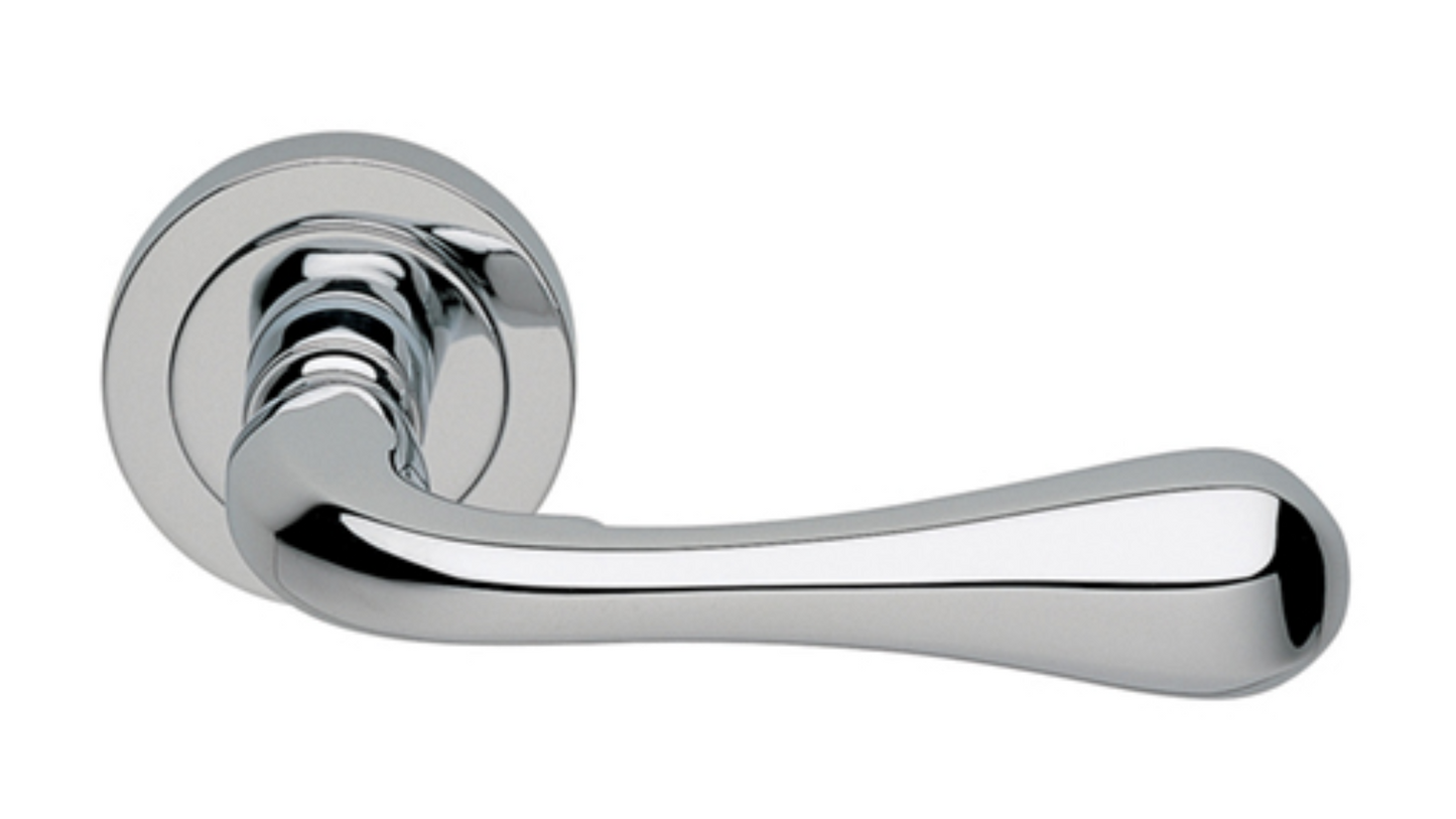 Product picture of the Astro Polished Chrome Door Handle on a white background.