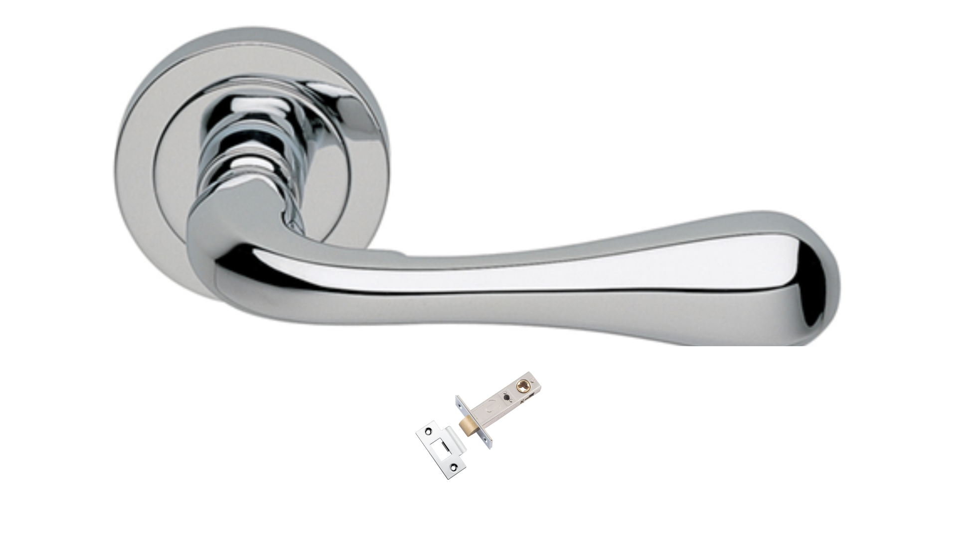 Product picture of the Astro Polished Chrome Door Handle with separate tubular latch on a white background.