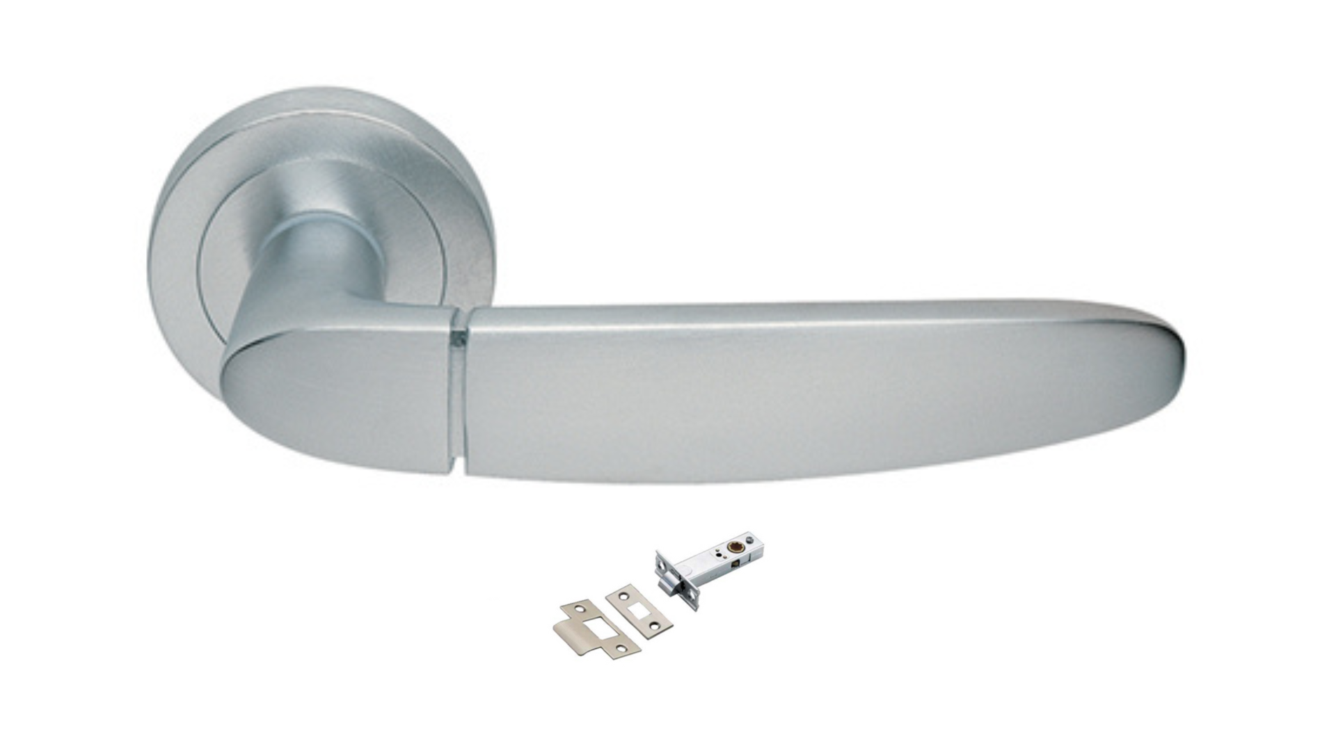 The Atena door handle in Satin Chrome with passage latch included on a white background.