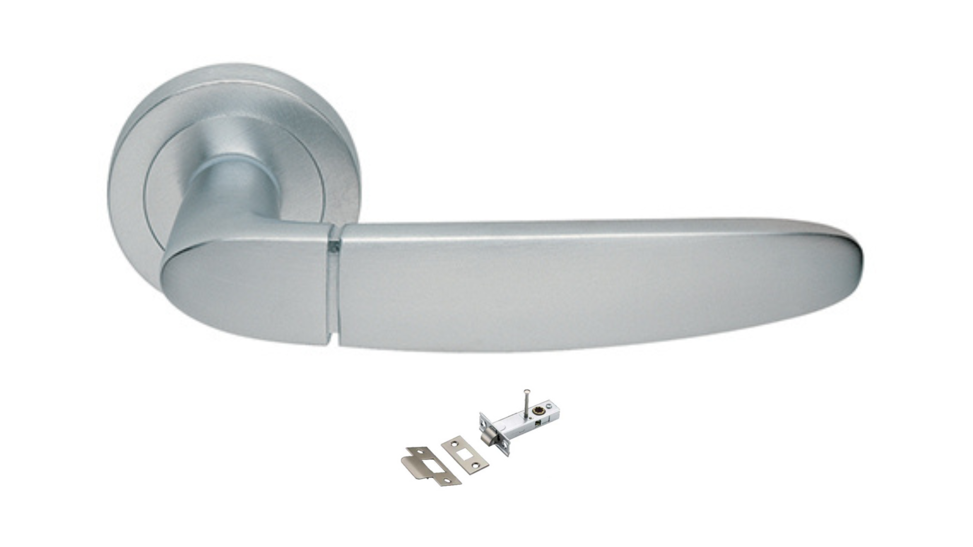 The Atena door handle in Satin Chrome with privacy latch included on a white background.