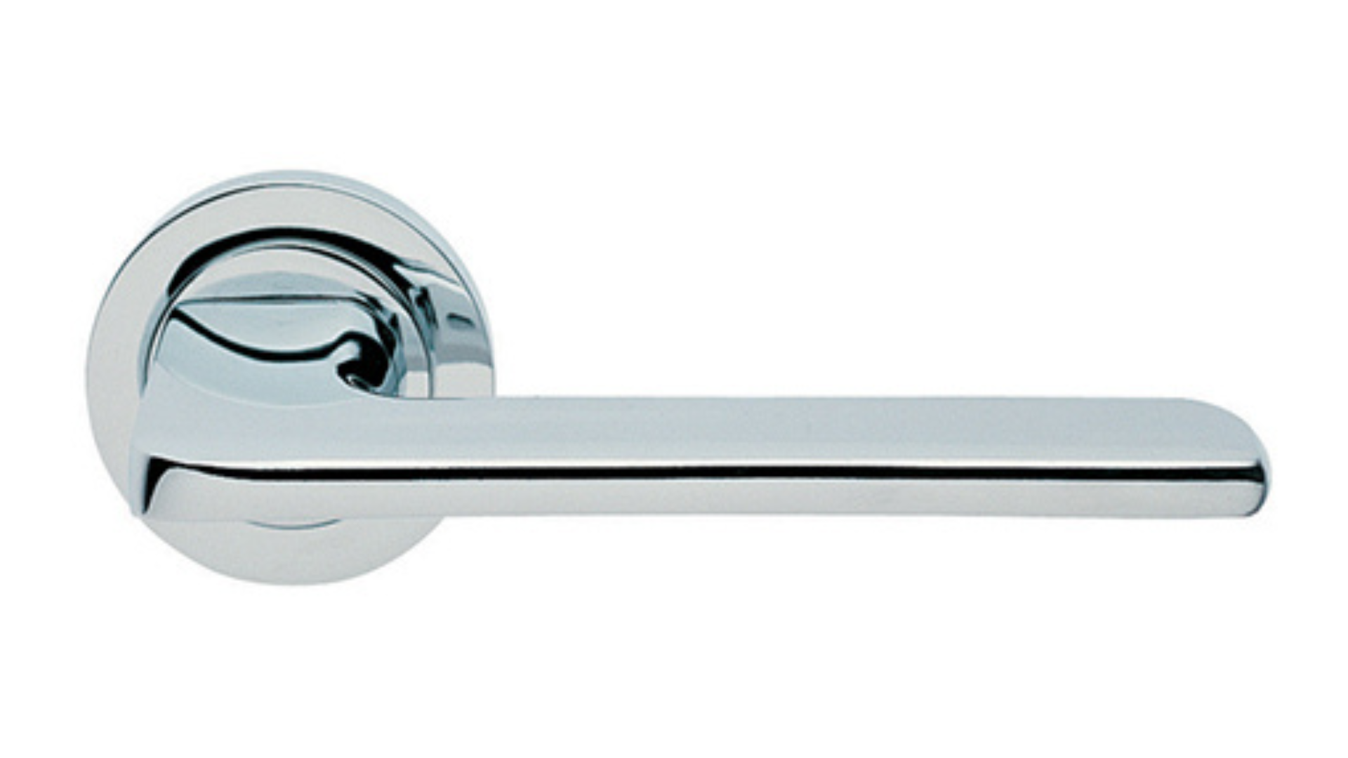 The Blade door handle in polished chrome on a white background.