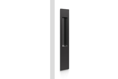 Product image of the BL8102 Matt Black Mardeco Flush Pull Single Longplate on a white background.
