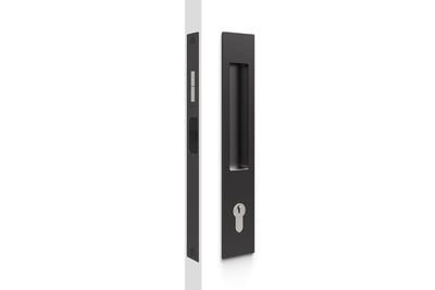 Product image of the BL8104/SET Matt Black Mardeco Flush Pull Euro Lockset on a white background.