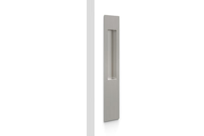 Product image of the BN8102 Brushed Nickel Mardeco Flush Pull Single Longplate on a white background.