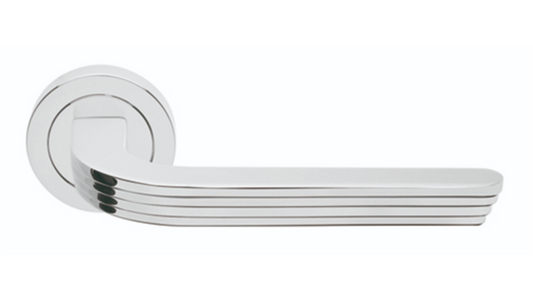 The Cloud door handle in polished chrome on a white background.