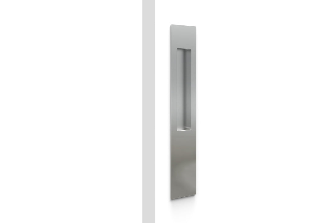 Product image of the CP8102 Polished Chrome Mardeco Flush Pull Single Longplate on a white background.