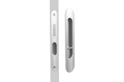 Image of the Chrome Plate Mardeco Radius Edge M Series Flush Pull Privacy Set on a white background.