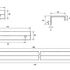 Architectural line drawing with measurements of the Kethy Modena Edge Pull DL2132.