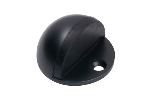 Product picture of the Matt Black Oval Door Stop on a white background.