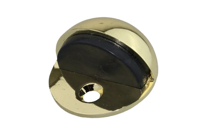 Product picture of the Polished Brass Oval Door Stop on a white background.