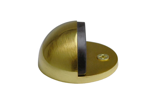 Product picture of the Satin Brass Oval Door Stop on a white background.