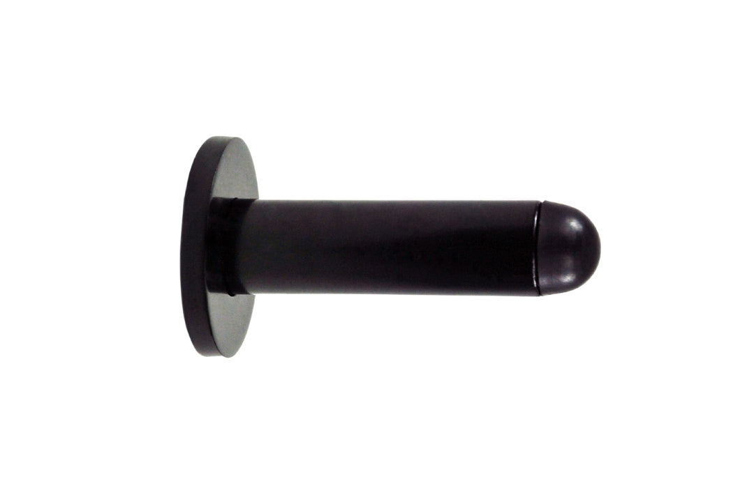 Product image of the Matt Black Pencil Door Stop 80mm on a white background.