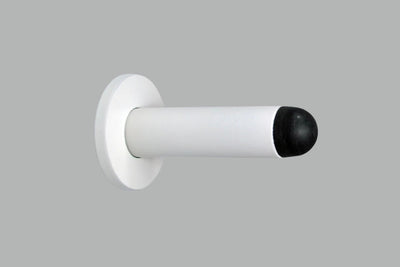 Product image of the White Pencil Door Stop 80mm on a white background.