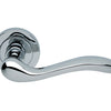 Product image of the Chrome Plate Manital Erica Door Handle Lever Set on Round Rose 50mm on a white background.