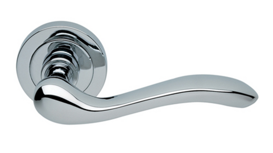 The Erica door handle in polished chrome on a white background.